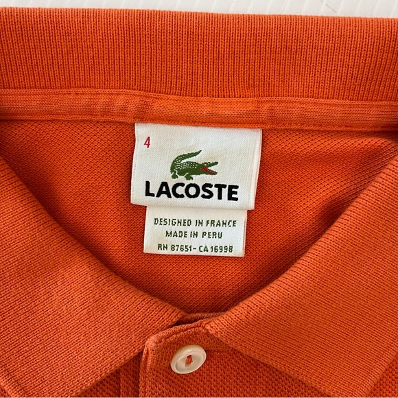 Lacoste Classic Fit Polo Shirt Orange Size 4/Small - Picture 3 of 7
